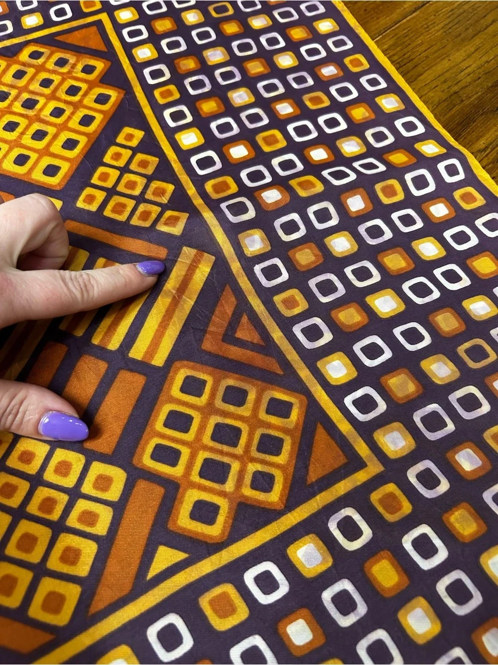 Vintage Mod Geometric Square Scarf Brown Orange Retro Silk Scarf